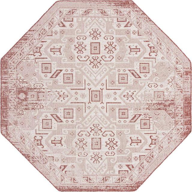 Rust Red 7' 10 x 7' 10 Outdoor Aztec Octagon Area Rug Weather Resistant for Patio, Deck, Terrace, Balcony, Porch 100% Polypropylene Traditional Carpet Mat for Sale at Rug Engine