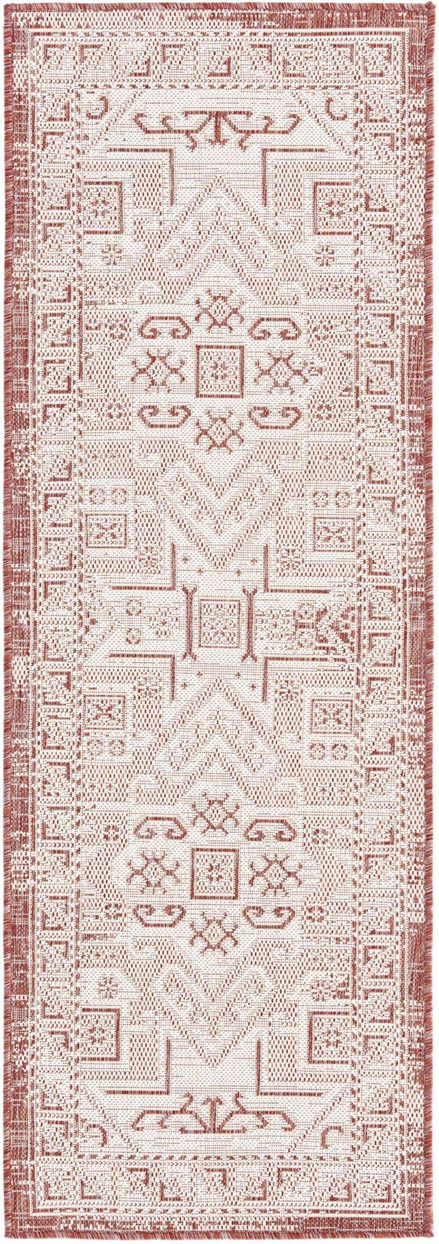 Rust Red 2' x 6' 1 Outdoor Aztec Runner Area Rug Weather Resistant for Patio, Deck, Terrace, Balcony, Porch 100% Polypropylene Traditional Carpet Mat for Sale at Rug Engine