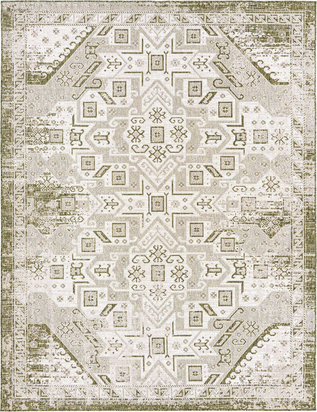 Green 9' x 12' Outdoor Aztec Rectangle Area Rug Weather Resistant for Patio, Deck, Terrace, Balcony, Porch 100% Polypropylene Traditional Carpet Mat for Sale at Rug Engine