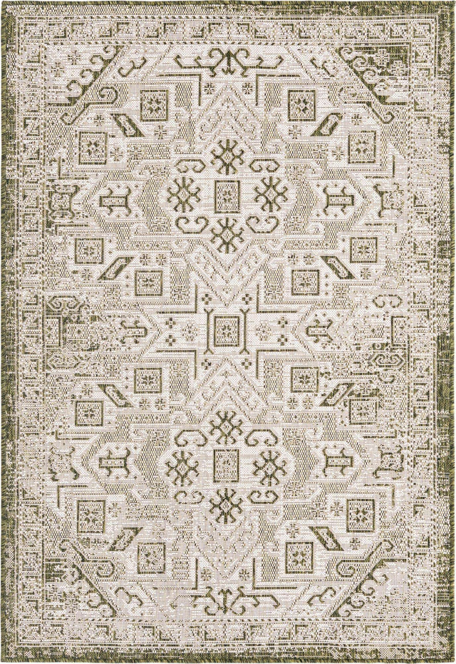Green 4' 1 x 6' 1 Outdoor Aztec Rectangle Area Rug Weather Resistant for Patio, Deck, Terrace, Balcony, Porch 100% Polypropylene Traditional Carpet Mat for Sale at Rug Engine