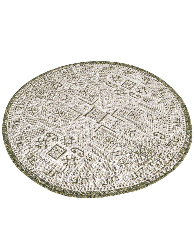 Green 3' 1 x 3' 1 Outdoor Aztec Round Area Rug Weather Resistant for Patio, Deck, Terrace, Balcony, Porch 100% Polypropylene Traditional Carpet Mat for Sale at Rug Engine