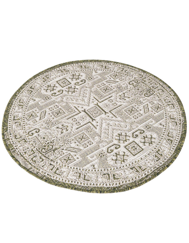 Green 3' 1 x 3' 1 Outdoor Aztec Round Area Rug Weather Resistant for Patio, Deck, Terrace, Balcony, Porch 100% Polypropylene Traditional Carpet Mat for Sale at Rug Engine