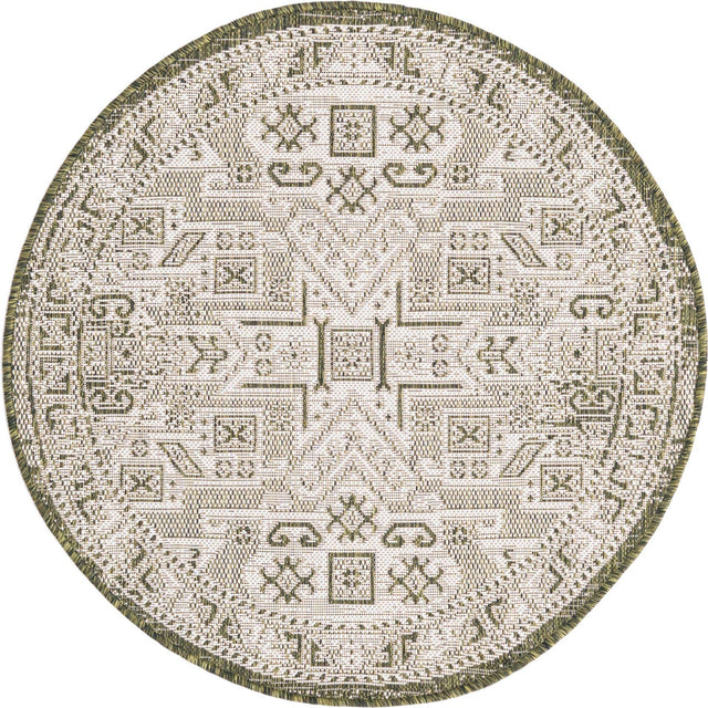 Green 3' 1 x 3' 1 Outdoor Aztec Round Area Rug Weather Resistant for Patio, Deck, Terrace, Balcony, Porch 100% Polypropylene Traditional Carpet Mat for Sale at Rug Engine