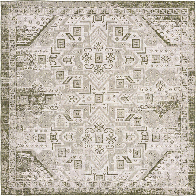 Green 10' x 10' Outdoor Aztec Square Area Rug Weather Resistant for Patio, Deck, Terrace, Balcony, Porch 100% Polypropylene Traditional Carpet Mat for Sale at Rug Engine