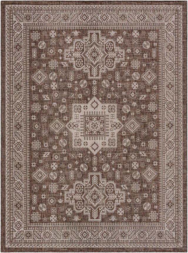 Brown 9' x 12' Outdoor Aztec Rectangle Area Rug Weather Resistant for Patio, Deck, Terrace, Balcony, Porch 100% Polypropylene Traditional Carpet Mat for Sale at Rug Engine