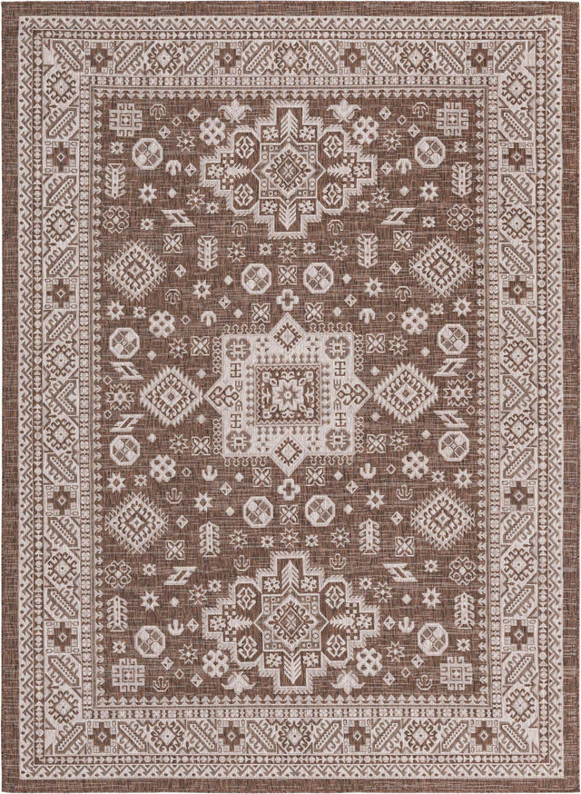 Brown 7' 10 x 11' Outdoor Aztec Rectangle Area Rug Weather Resistant for Patio, Deck, Terrace, Balcony, Porch 100% Polypropylene Traditional Carpet Mat for Sale at Rug Engine