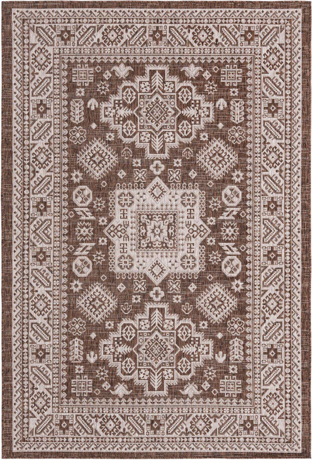 Brown 5' 3 x 8' Outdoor Aztec Rectangle Area Rug Weather Resistant for Patio, Deck, Terrace, Balcony, Porch 100% Polypropylene Traditional Carpet Mat for Sale at Rug Engine
