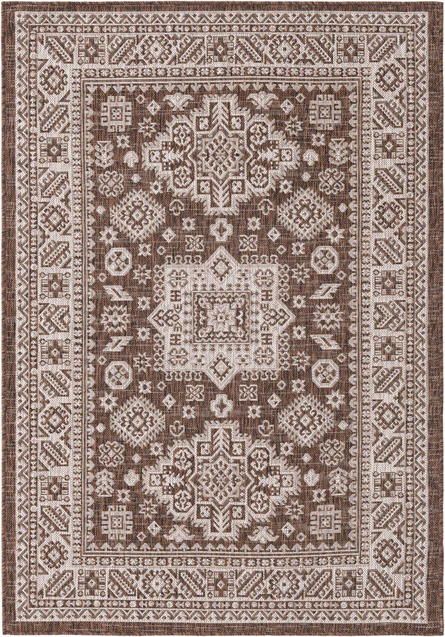 Brown 4' 1 x 6' 1 Outdoor Aztec Rectangle Area Rug Weather Resistant for Patio, Deck, Terrace, Balcony, Porch 100% Polypropylene Traditional Carpet Mat for Sale at Rug Engine