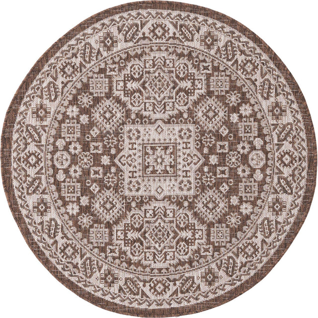 Brown 4' 1 x 4' 1 Outdoor Aztec Round Area Rug Weather Resistant for Patio, Deck, Terrace, Balcony, Porch 100% Polypropylene Traditional Carpet Mat for Sale at Rug Engine