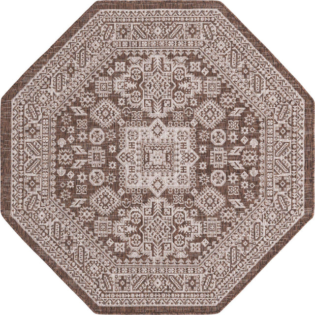 Brown 5' 3 x 5' 3 Outdoor Aztec Octagon Area Rug Weather Resistant for Patio, Deck, Terrace, Balcony, Porch 100% Polypropylene Traditional Carpet Mat for Sale at Rug Engine