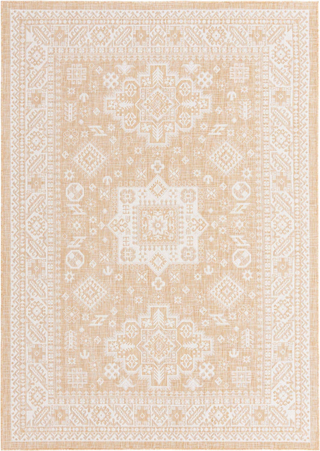 Natural 7' 1 x 10' Outdoor Aztec Rectangle Area Rug Weather Resistant for Patio, Deck, Terrace, Balcony, Porch 100% Polypropylene Traditional Carpet Mat for Sale at Rug Engine