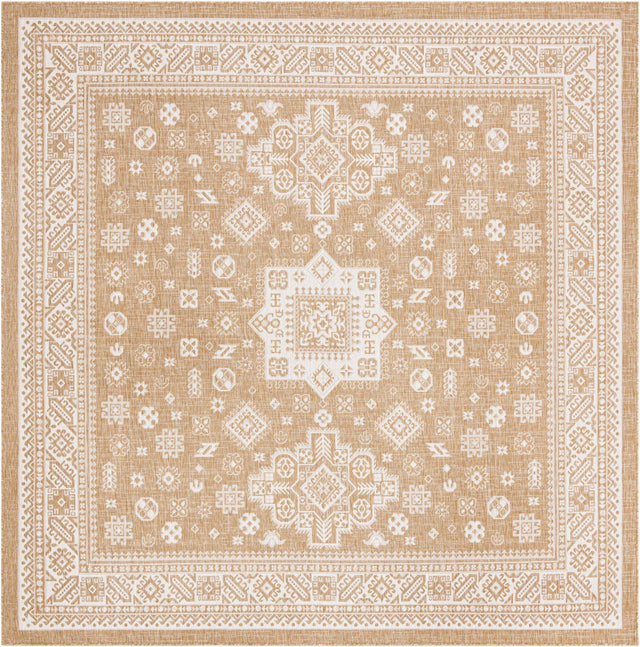 Natural 10' x 10' Outdoor Aztec Square Area Rug Weather Resistant for Patio, Deck, Terrace, Balcony, Porch 100% Polypropylene Traditional Carpet Mat for Sale at Rug Engine