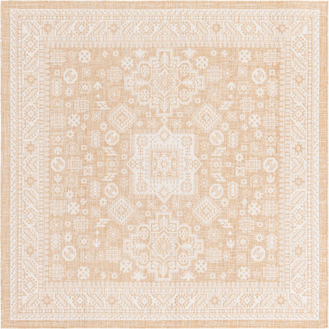 Natural 7' 10 x 7' 10 Outdoor Aztec Square Area Rug Weather Resistant for Patio, Deck, Terrace, Balcony, Porch 100% Polypropylene Traditional Carpet Mat for Sale at Rug Engine