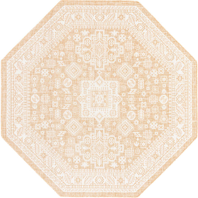 Natural 7' 10 x 7' 10 Outdoor Aztec Octagon Area Rug Weather Resistant for Patio, Deck, Terrace, Balcony, Porch 100% Polypropylene Traditional Carpet Mat for Sale at Rug Engine