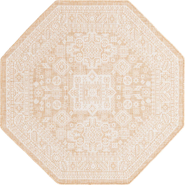 Natural 5' 3 x 5' 3 Outdoor Aztec Octagon Area Rug Weather Resistant for Patio, Deck, Terrace, Balcony, Porch 100% Polypropylene Traditional Carpet Mat for Sale at Rug Engine