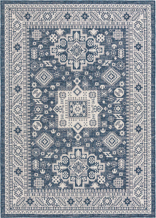 Blue 7' 1 x 10' Outdoor Aztec Rectangle Area Rug Weather Resistant for Patio, Deck, Terrace, Balcony, Porch 100% Polypropylene Traditional Carpet Mat for Sale at Rug Engine