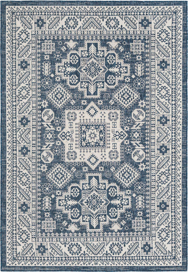 Blue 6' 1 x 9' Outdoor Aztec Rectangle Area Rug Weather Resistant for Patio, Deck, Terrace, Balcony, Porch 100% Polypropylene Traditional Carpet Mat for Sale at Rug Engine