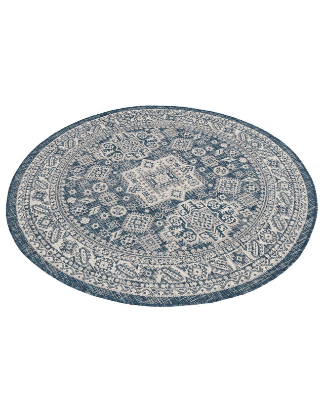 Blue 5' 3 x 5' 3 Outdoor Aztec Round Area Rug Weather Resistant for Patio, Deck, Terrace, Balcony, Porch 100% Polypropylene Traditional Carpet Mat for Sale at Rug Engine