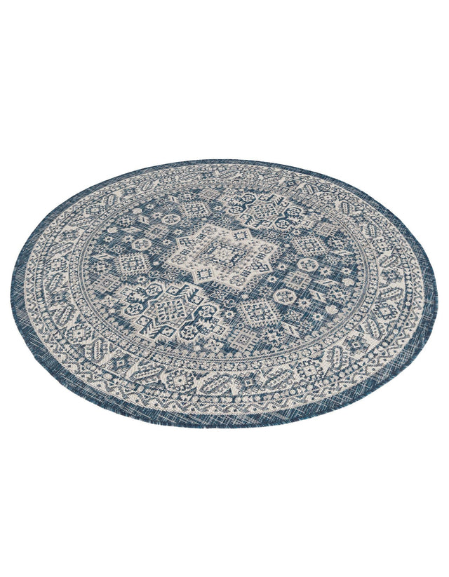 Blue 5' 3 x 5' 3 Outdoor Aztec Round Area Rug Weather Resistant for Patio, Deck, Terrace, Balcony, Porch 100% Polypropylene Traditional Carpet Mat for Sale at Rug Engine