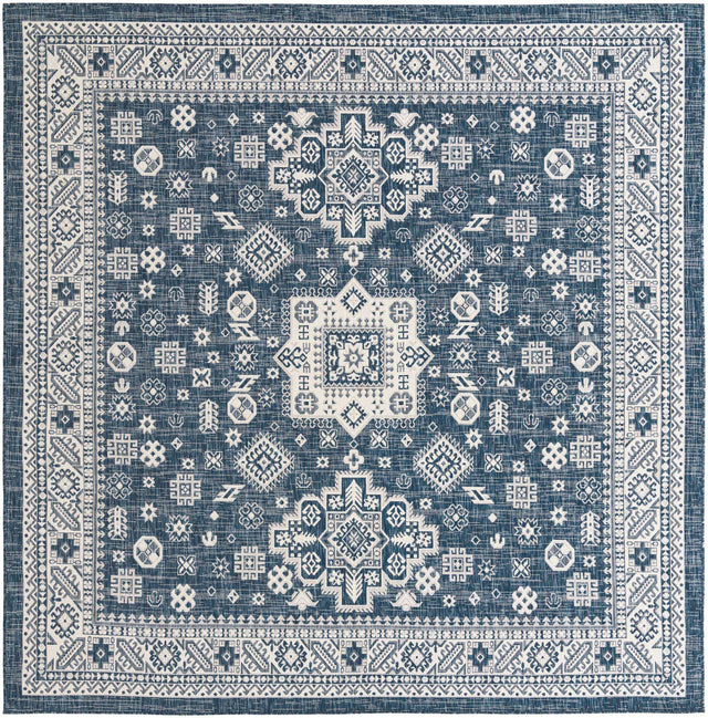 Blue 10' x 10' Outdoor Aztec Square Area Rug Weather Resistant for Patio, Deck, Terrace, Balcony, Porch 100% Polypropylene Traditional Carpet Mat for Sale at Rug Engine