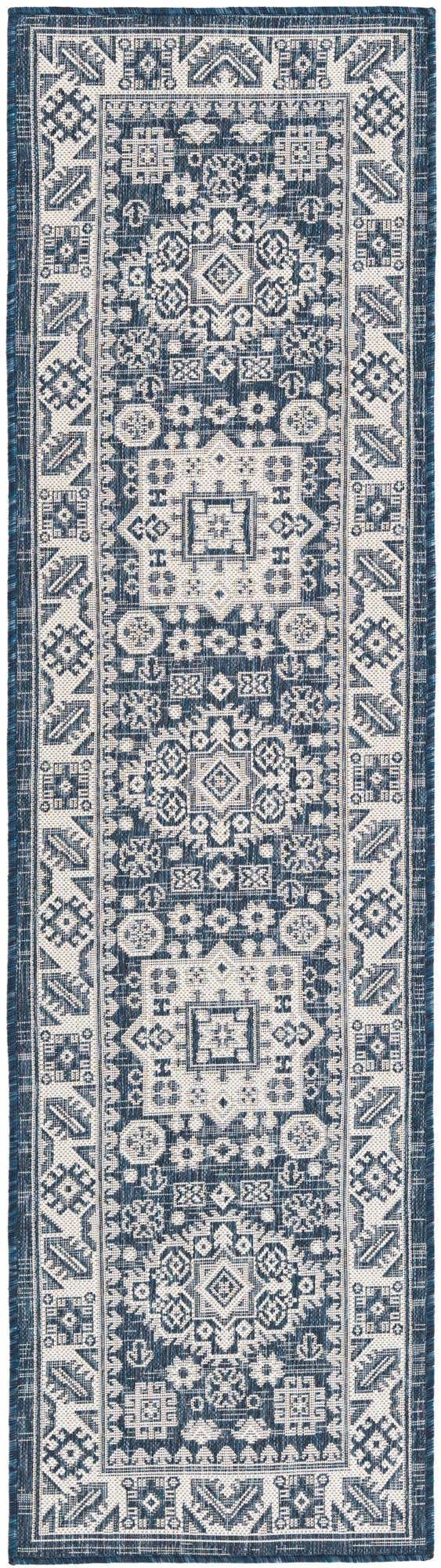 Blue 2' x 8' Outdoor Aztec Runner Area Rug Weather Resistant for Patio, Deck, Terrace, Balcony, Porch 100% Polypropylene Traditional Carpet Mat for Sale at Rug Engine