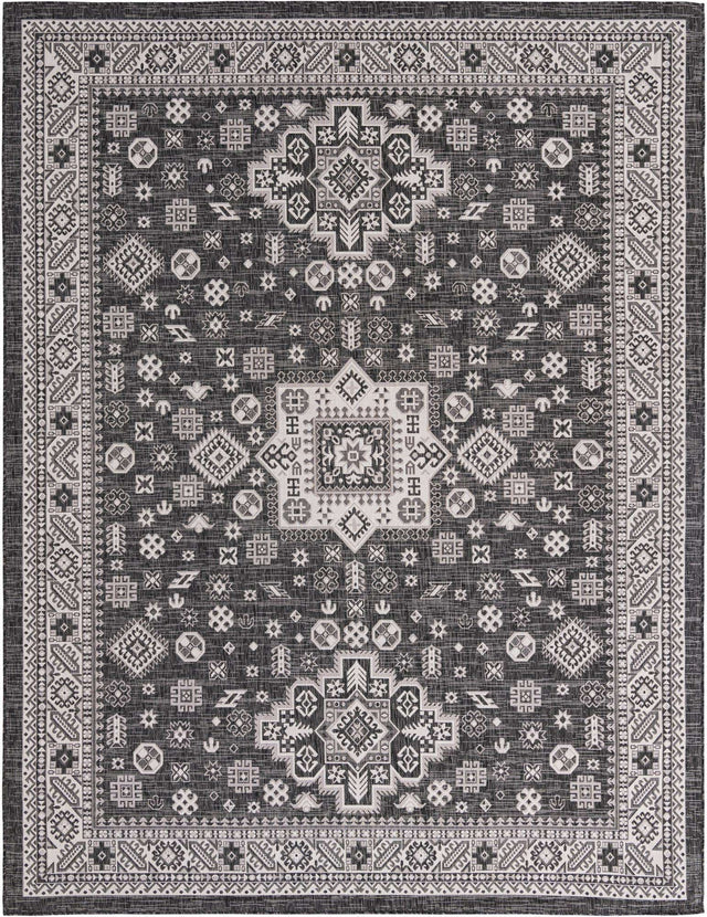 Charcoal Gray 10' x 13' 1 Outdoor Aztec Rectangle Area Rug Weather Resistant for Patio, Deck, Terrace, Balcony, Porch 100% Polypropylene Traditional Carpet Mat for Sale at Rug Engine