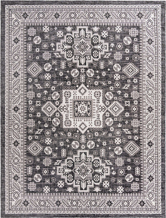 Charcoal Gray 9' x 12' Outdoor Aztec Rectangle Area Rug Weather Resistant for Patio, Deck, Terrace, Balcony, Porch 100% Polypropylene Traditional Carpet Mat for Sale at Rug Engine