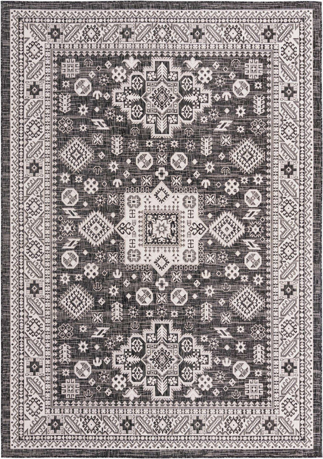 Charcoal Gray 7' 10 x 11' Outdoor Aztec Rectangle Area Rug Weather Resistant for Patio, Deck, Terrace, Balcony, Porch 100% Polypropylene Traditional Carpet Mat for Sale at Rug Engine