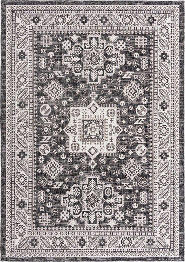 Charcoal Gray 7' 1 x 10' Outdoor Aztec Rectangle Area Rug Weather Resistant for Patio, Deck, Terrace, Balcony, Porch 100% Polypropylene Traditional Carpet Mat for Sale at Rug Engine
