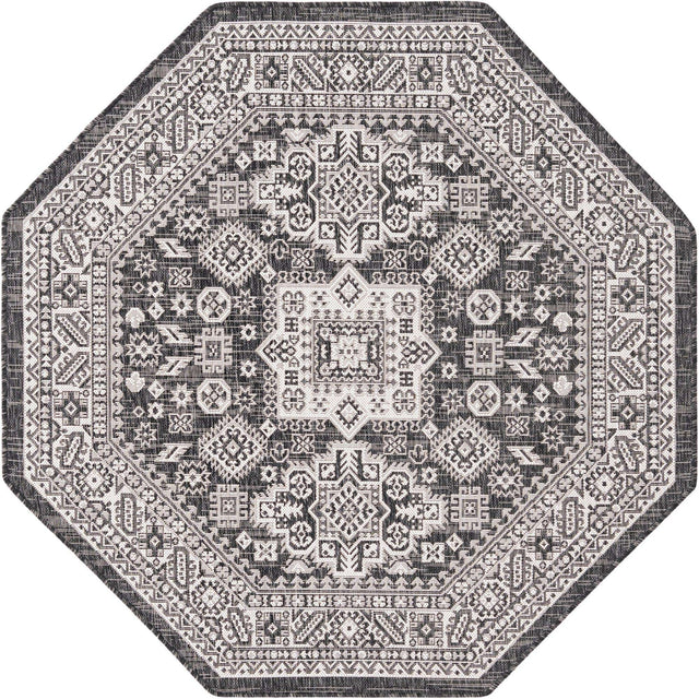 Charcoal Gray 5' 3 x 5' 3 Outdoor Aztec Octagon Area Rug Weather Resistant for Patio, Deck, Terrace, Balcony, Porch 100% Polypropylene Traditional Carpet Mat for Sale at Rug Engine