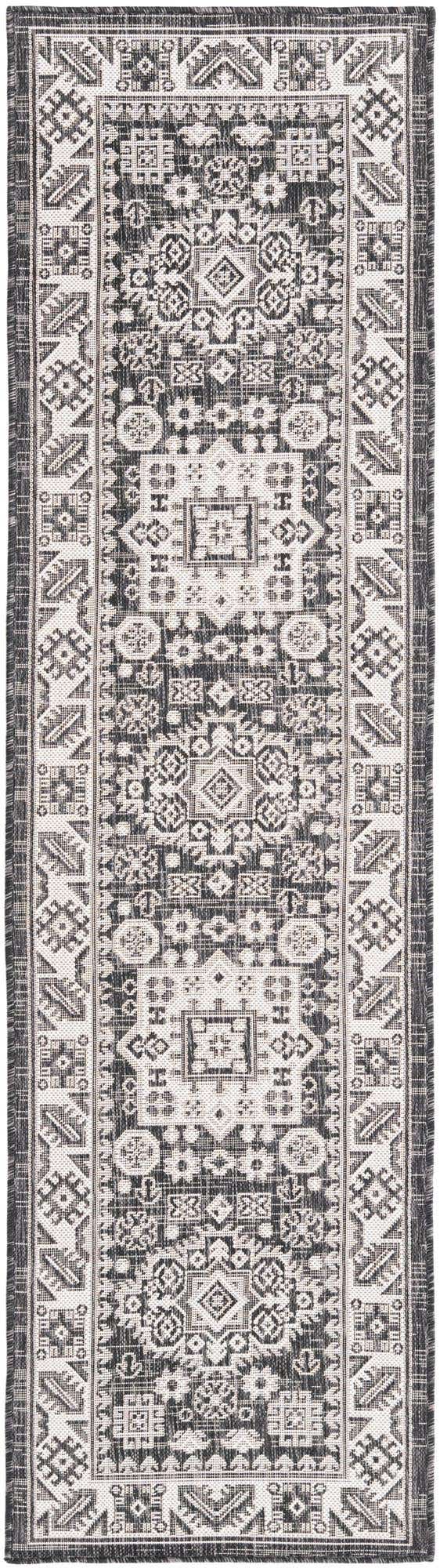 Charcoal Gray 2' x 8' Outdoor Aztec Runner Area Rug Weather Resistant for Patio, Deck, Terrace, Balcony, Porch 100% Polypropylene Traditional Carpet Mat for Sale at Rug Engine
