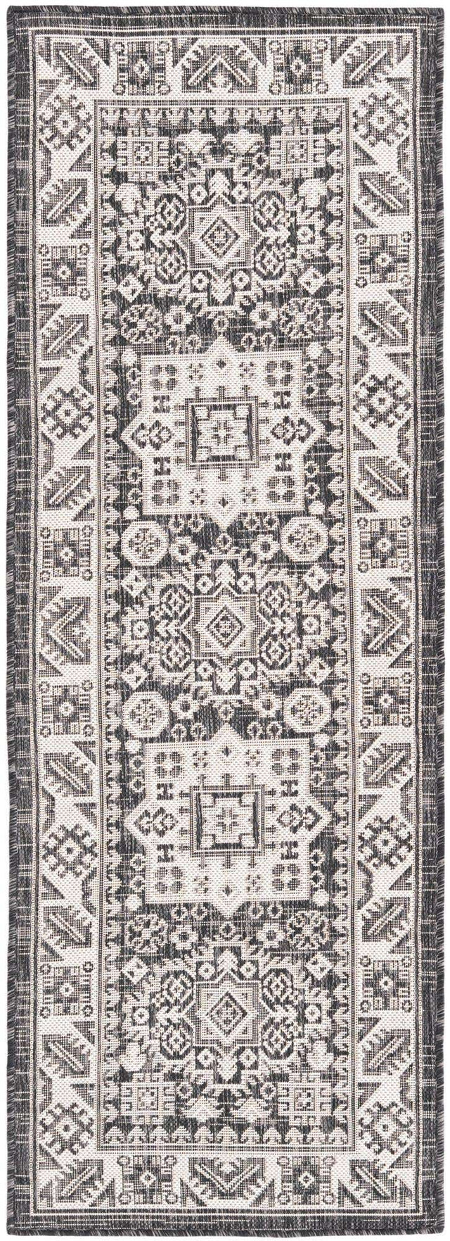 Charcoal Gray 2' x 6' 1 Outdoor Aztec Runner Area Rug Weather Resistant for Patio, Deck, Terrace, Balcony, Porch 100% Polypropylene Traditional Carpet Mat for Sale at Rug Engine