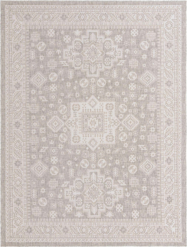 Light Gray 9' x 12' Outdoor Aztec Rectangle Area Rug Weather Resistant for Patio, Deck, Terrace, Balcony, Porch 100% Polypropylene Traditional Carpet Mat for Sale at Rug Engine