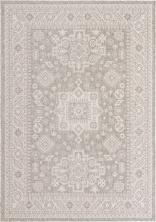 Light Gray 7' 1 x 10' Outdoor Aztec Rectangle Area Rug Weather Resistant for Patio, Deck, Terrace, Balcony, Porch 100% Polypropylene Traditional Carpet Mat for Sale at Rug Engine