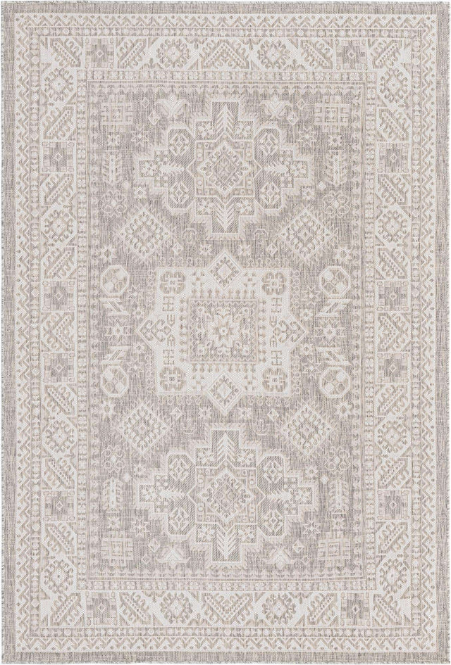 Light Gray 6' 1 x 9' Outdoor Aztec Rectangle Area Rug Weather Resistant for Patio, Deck, Terrace, Balcony, Porch 100% Polypropylene Traditional Carpet Mat for Sale at Rug Engine