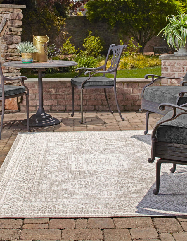 Light Gray 6' 1 x 9' Outdoor Aztec Rectangle Area Rug Weather Resistant for Patio, Deck, Terrace, Balcony, Porch 100% Polypropylene Traditional Carpet Mat for Sale at Rug Engine