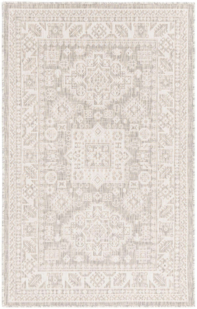Light Gray 3' 1 x 5' 3 Outdoor Aztec Rectangle Area Rug Weather Resistant for Patio, Deck, Terrace, Balcony, Porch 100% Polypropylene Traditional Carpet Mat for Sale at Rug Engine