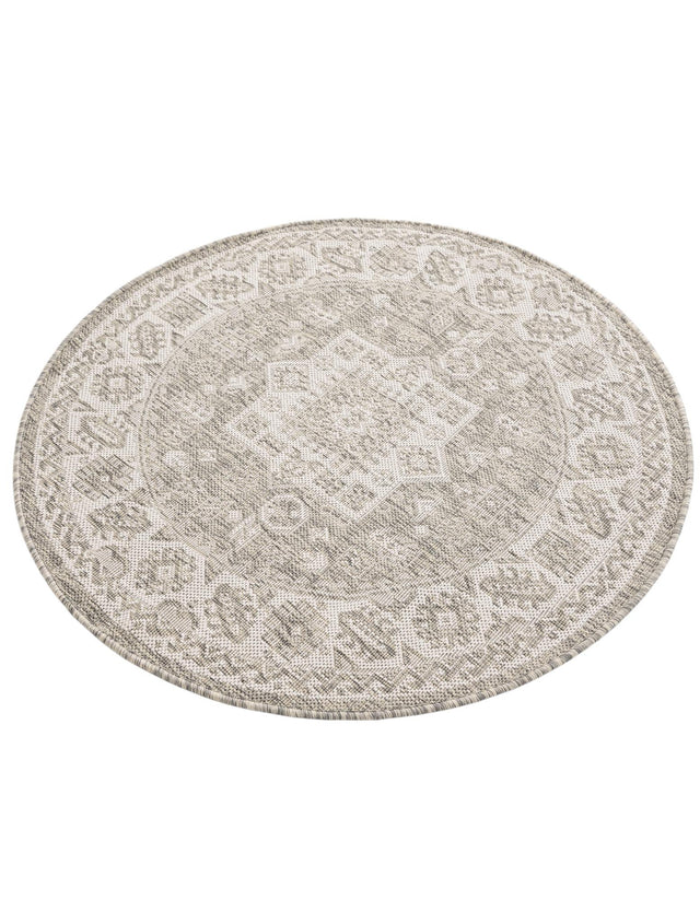 Light Gray 3' 1 x 3' 1 Outdoor Aztec Round Area Rug Weather Resistant for Patio, Deck, Terrace, Balcony, Porch 100% Polypropylene Traditional Carpet Mat for Sale at Rug Engine