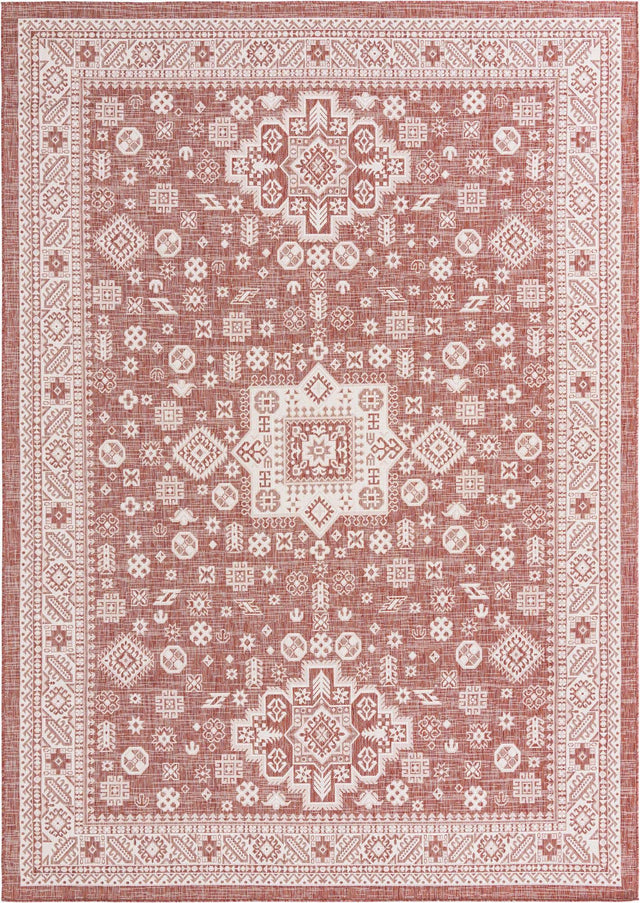 Rust Red 10' x 14' 1 Outdoor Aztec Rectangle Area Rug Weather Resistant for Patio, Deck, Terrace, Balcony, Porch 100% Polypropylene Traditional Carpet Mat for Sale at Rug Engine