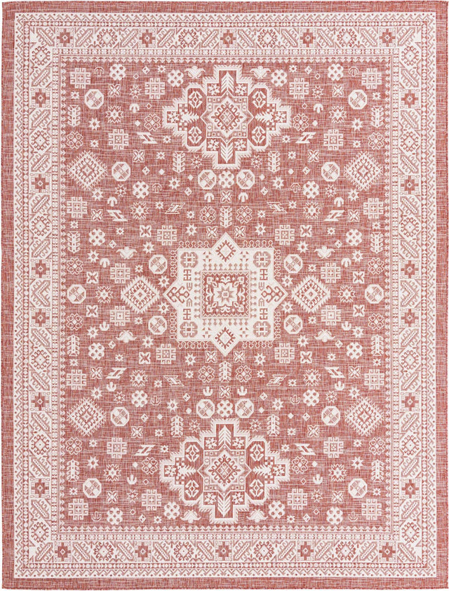 Rust Red 10' x 13' 1 Outdoor Aztec Rectangle Area Rug Weather Resistant for Patio, Deck, Terrace, Balcony, Porch 100% Polypropylene Traditional Carpet Mat for Sale at Rug Engine