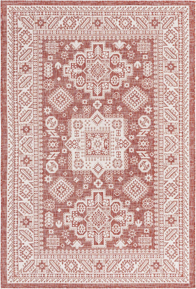 Rust Red 5' 3 x 8' Outdoor Aztec Rectangle Area Rug Weather Resistant for Patio, Deck, Terrace, Balcony, Porch 100% Polypropylene Traditional Carpet Mat for Sale at Rug Engine