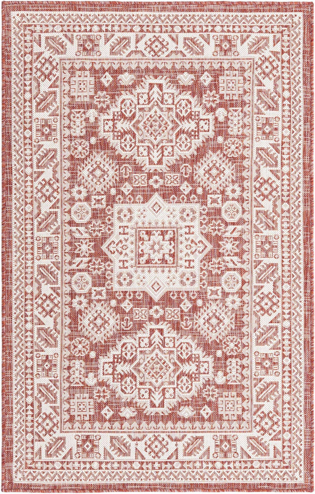 Rust Red 3' 1 x 5' 3 Outdoor Aztec Rectangle Area Rug Weather Resistant for Patio, Deck, Terrace, Balcony, Porch 100% Polypropylene Traditional Carpet Mat for Sale at Rug Engine