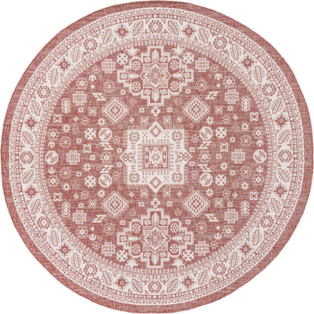 Rust Red 10' x 10' Outdoor Aztec Round Area Rug Weather Resistant for Patio, Deck, Terrace, Balcony, Porch 100% Polypropylene Traditional Carpet Mat for Sale at Rug Engine