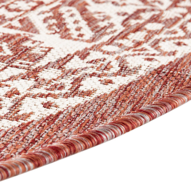 Rust Red 4' 1 x 4' 1 Outdoor Aztec Round Area Rug Weather Resistant for Patio, Deck, Terrace, Balcony, Porch 100% Polypropylene Traditional Carpet Mat for Sale at Rug Engine
