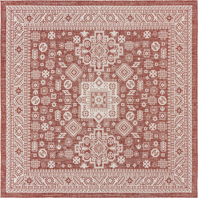 Rust Red 7' 10 x 7' 10 Outdoor Aztec Square Area Rug Weather Resistant for Patio, Deck, Terrace, Balcony, Porch 100% Polypropylene Traditional Carpet Mat for Sale at Rug Engine