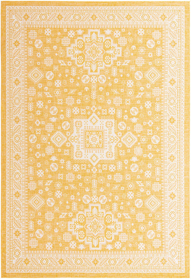 Yellow 10' x 14' 1 Outdoor Aztec Rectangle Area Rug Weather Resistant for Patio, Deck, Terrace, Balcony, Porch 100% Polypropylene Traditional Carpet Mat for Sale at Rug Engine