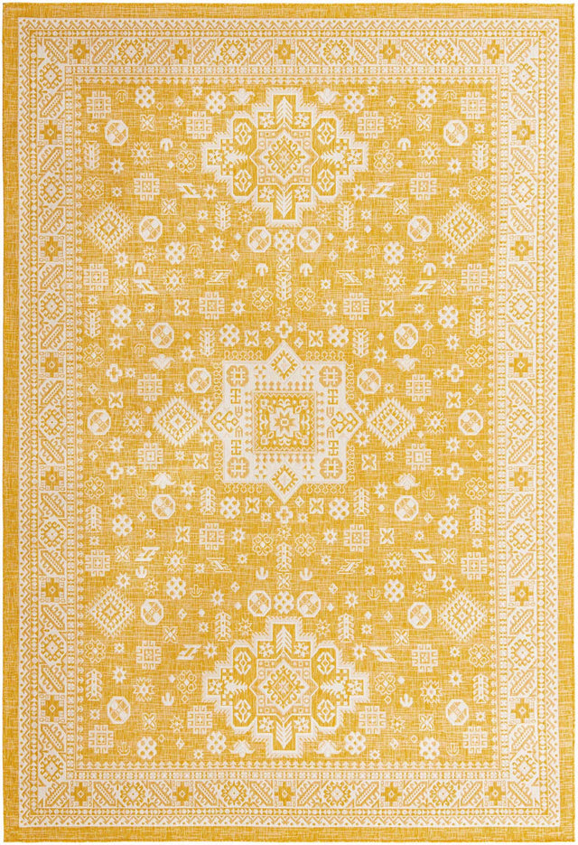 Yellow 10' x 14' 1 Outdoor Aztec Rectangle Area Rug Weather Resistant for Patio, Deck, Terrace, Balcony, Porch 100% Polypropylene Traditional Carpet Mat for Sale at Rug Engine