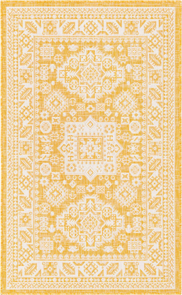 Yellow 3' 1 x 5' 3 Outdoor Aztec Rectangle Area Rug Weather Resistant for Patio, Deck, Terrace, Balcony, Porch 100% Polypropylene Traditional Carpet Mat for Sale at Rug Engine