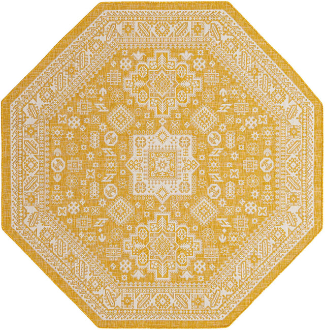 Yellow 7' 10 x 7' 10 Outdoor Aztec Octagon Area Rug Weather Resistant for Patio, Deck, Terrace, Balcony, Porch 100% Polypropylene Traditional Carpet Mat for Sale at Rug Engine