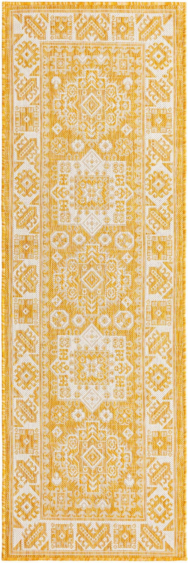 Yellow 2' x 6' 1 Outdoor Aztec Runner Area Rug Weather Resistant for Patio, Deck, Terrace, Balcony, Porch 100% Polypropylene Traditional Carpet Mat for Sale at Rug Engine